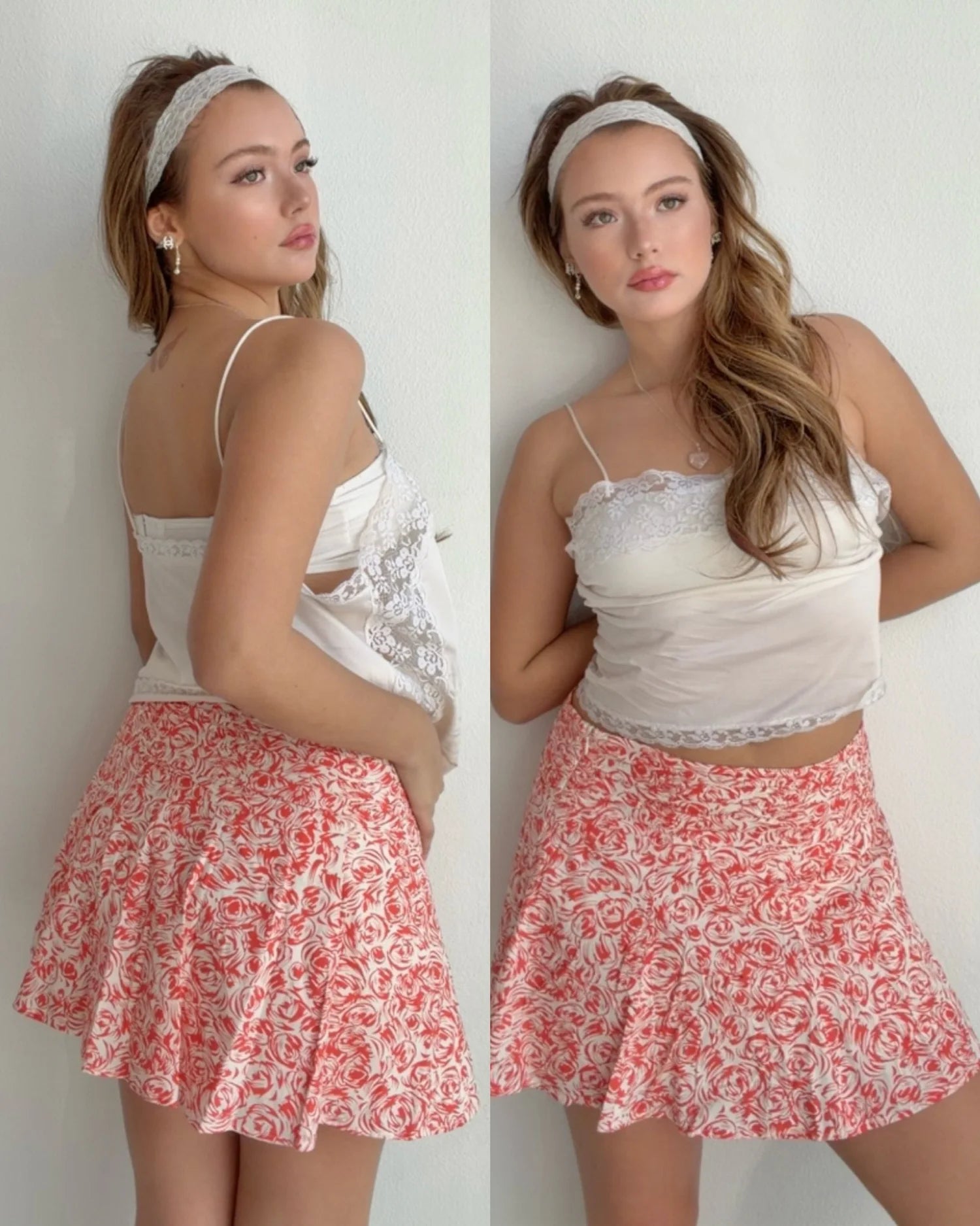 Floral Coral Rose Mini Skirt (Small)